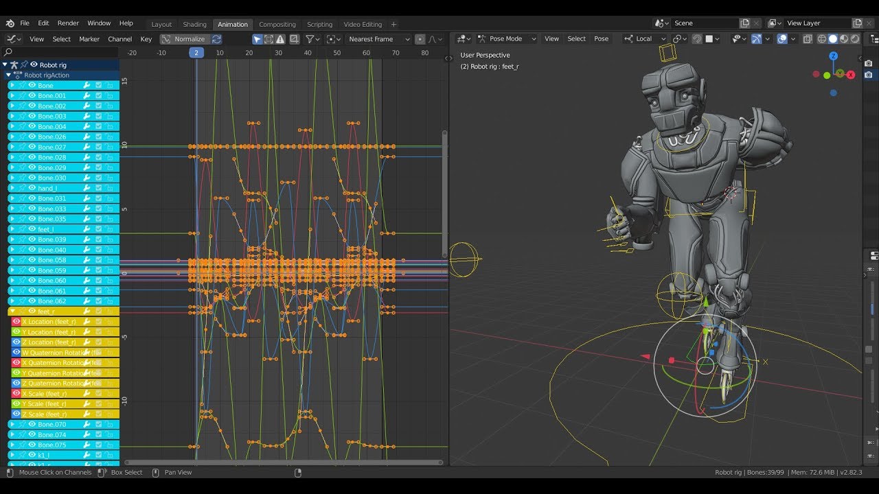 Blender animation separate rigged splitting clips into character screenshot dress hair body mesh parented has see